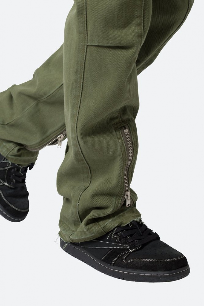 Cargos Mnml Front Zip Flare Cargo Pants Vert Olive  | UEE-0367895