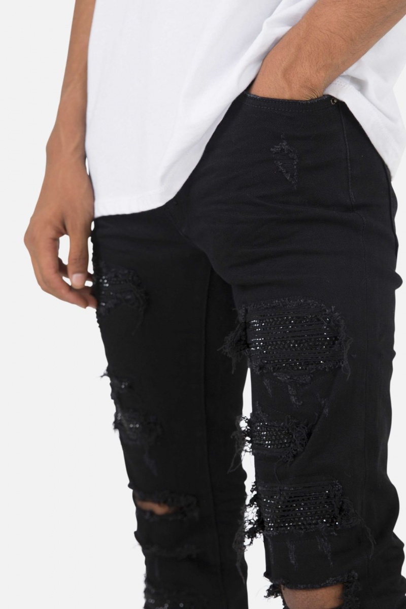 Skinny Denim Mnml X201 Rhinestone Mince Denim Noir Homme | YLZ-1072483