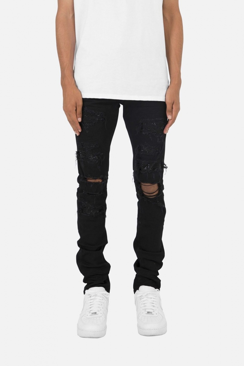 Skinny Denim Mnml X201 Rhinestone Mince Denim Noir Homme | YLZ-1072483