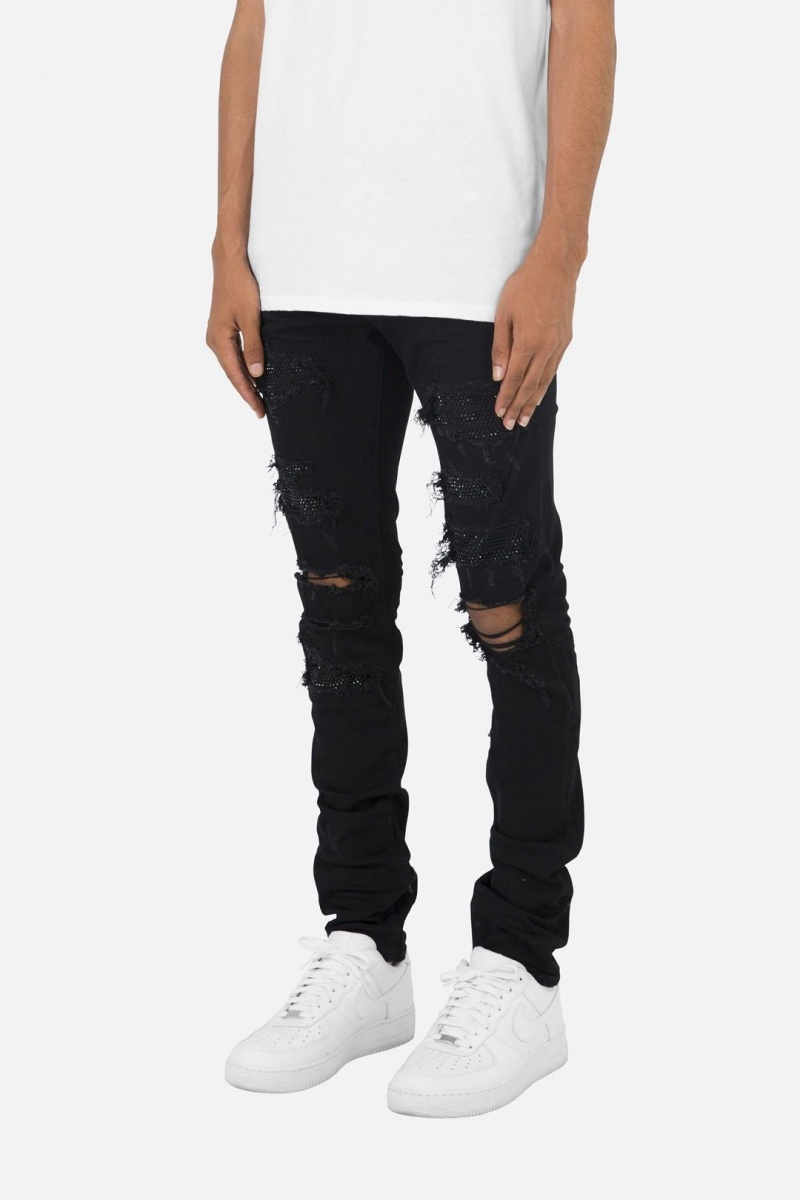 Skinny Denim Mnml X201 Rhinestone Mince Denim Noir Homme | YLZ-1072483