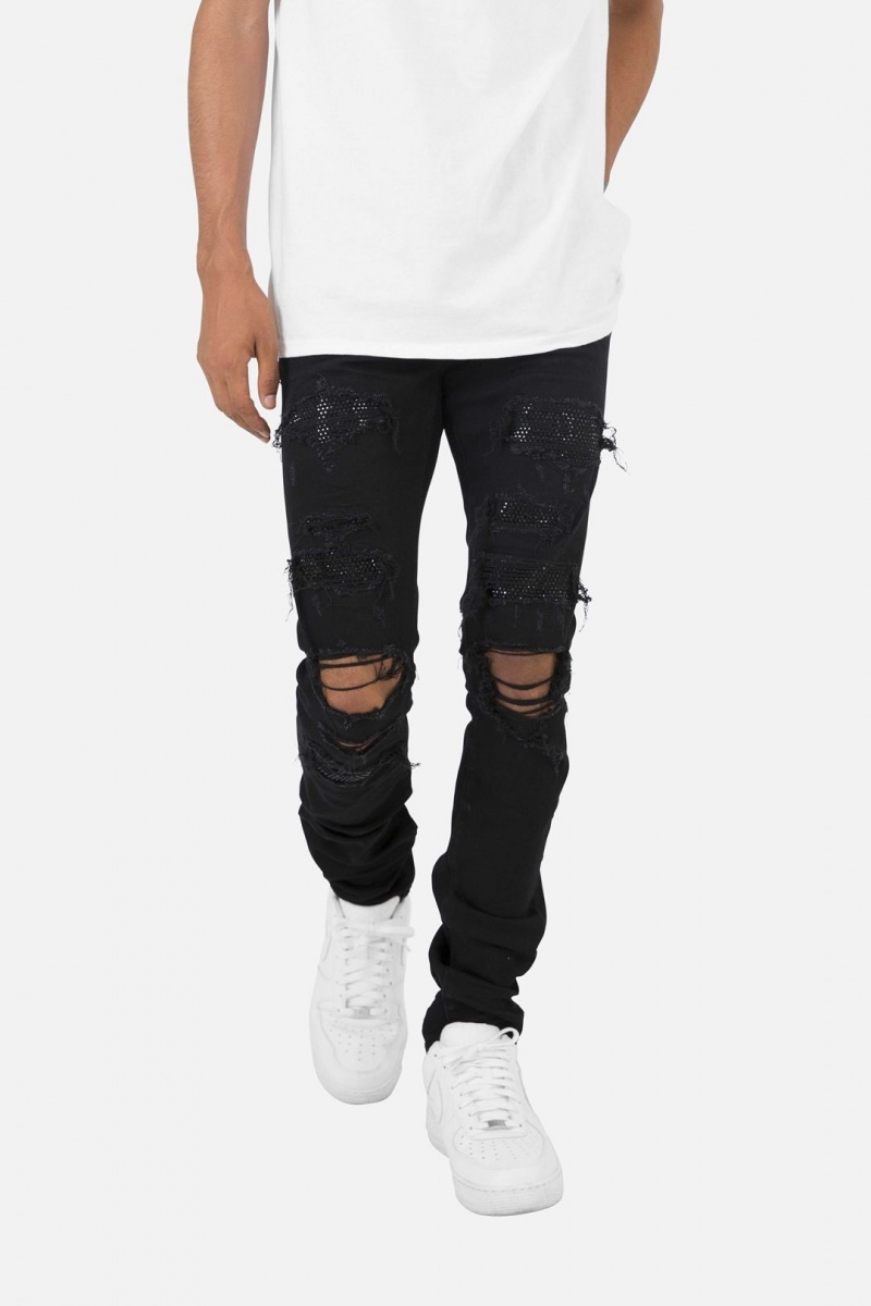 Skinny Denim Mnml X201 Rhinestone Mince Denim Noir Homme | YLZ-1072483