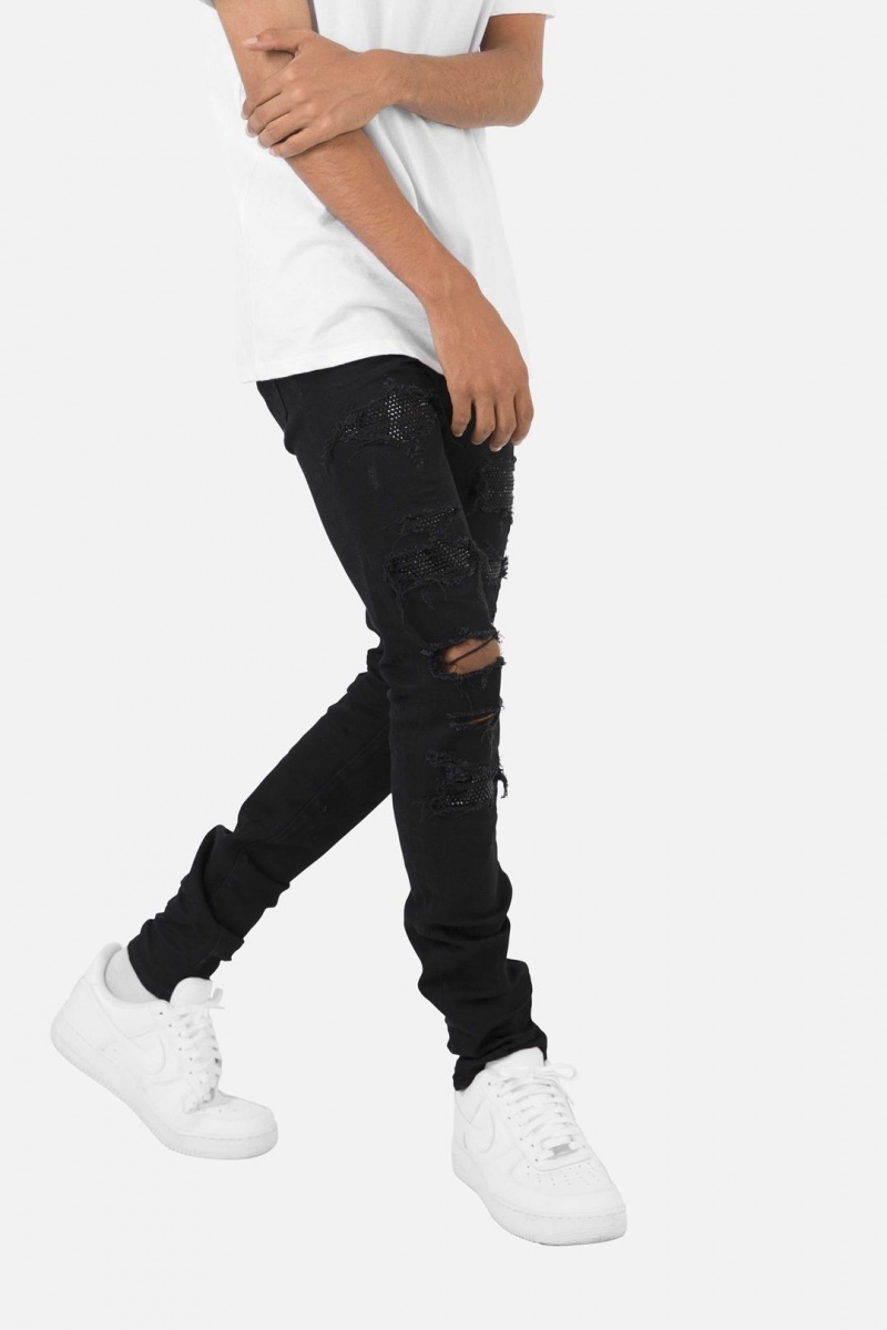 Skinny Denim Mnml X201 Rhinestone Mince Denim Noir Homme | YLZ-1072483