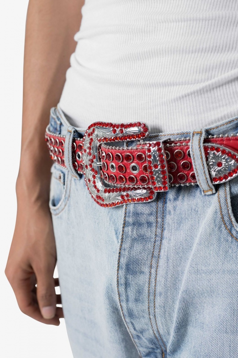 Ceintures Mnml All Over Rhinestone Studded Belt Rouge  | CYS-9891037