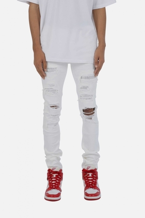 Skinny Denim Mnml X201 Rhinestone Mince Denim Blanche Homme | THD-9037994