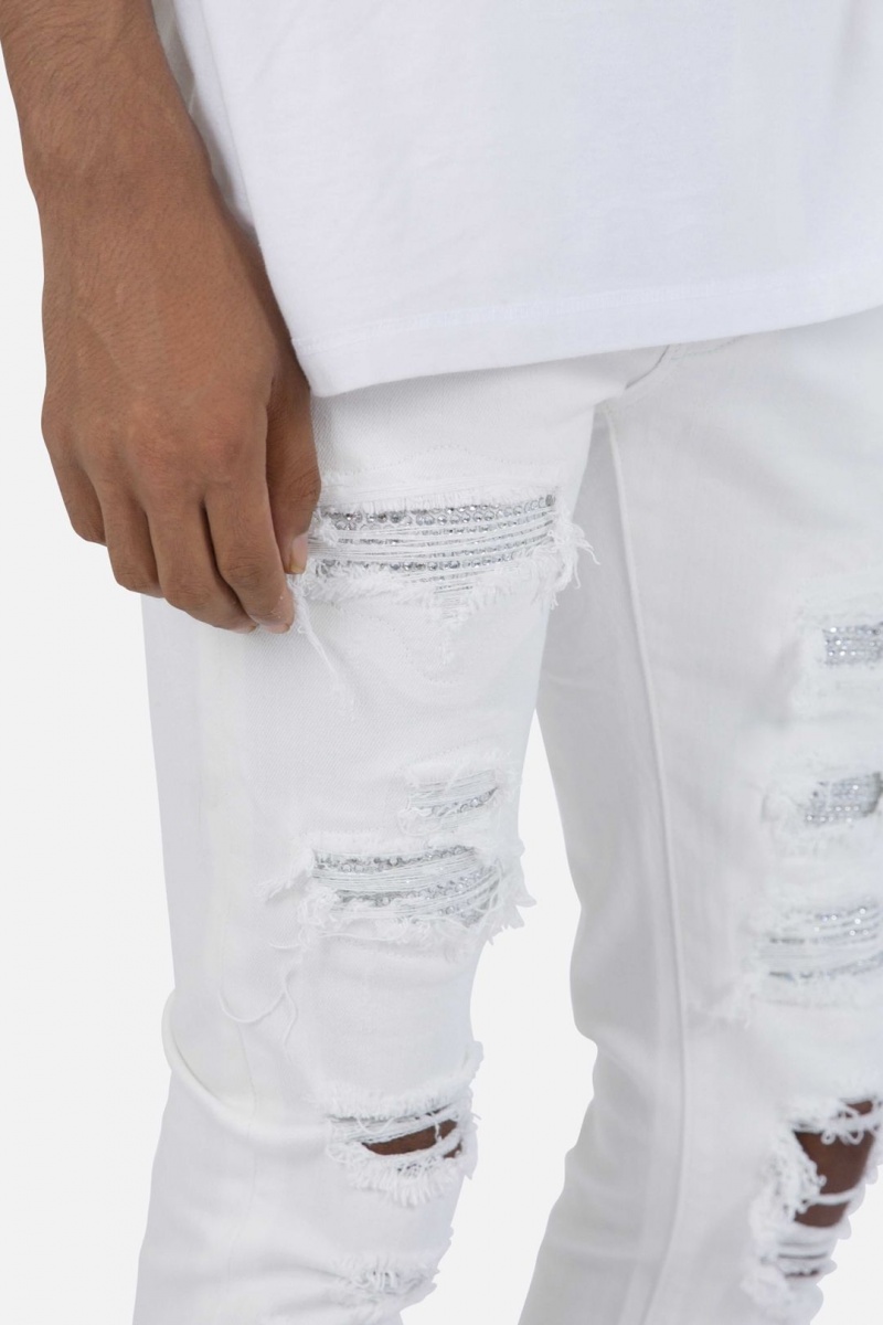 Skinny Denim Mnml X201 Rhinestone Mince Denim Blanche Homme | THD-9037994