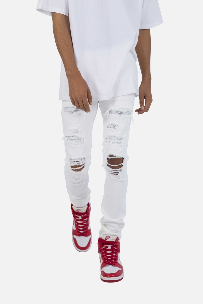 Skinny Denim Mnml X201 Rhinestone Mince Denim Blanche Homme | THD-9037994