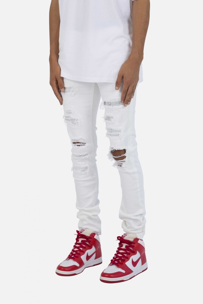 Skinny Denim Mnml X201 Rhinestone Mince Denim Blanche Homme | THD-9037994