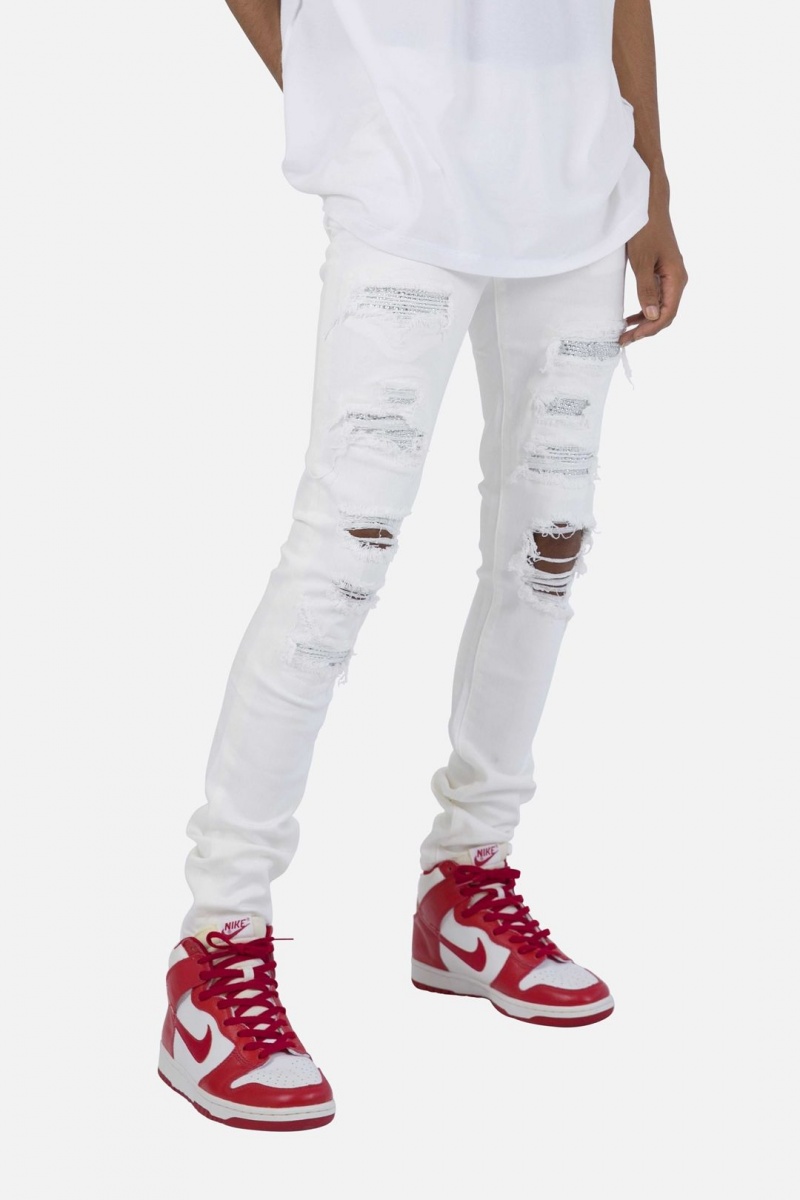 Skinny Denim Mnml X201 Rhinestone Mince Denim Blanche Homme | THD-9037994