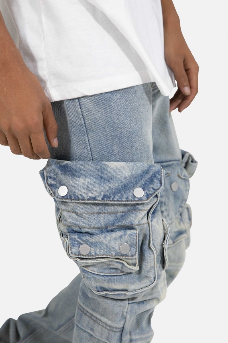 Cargos Mnml Snap Denim Cargo Pants Bleu Homme | HQV-8805793