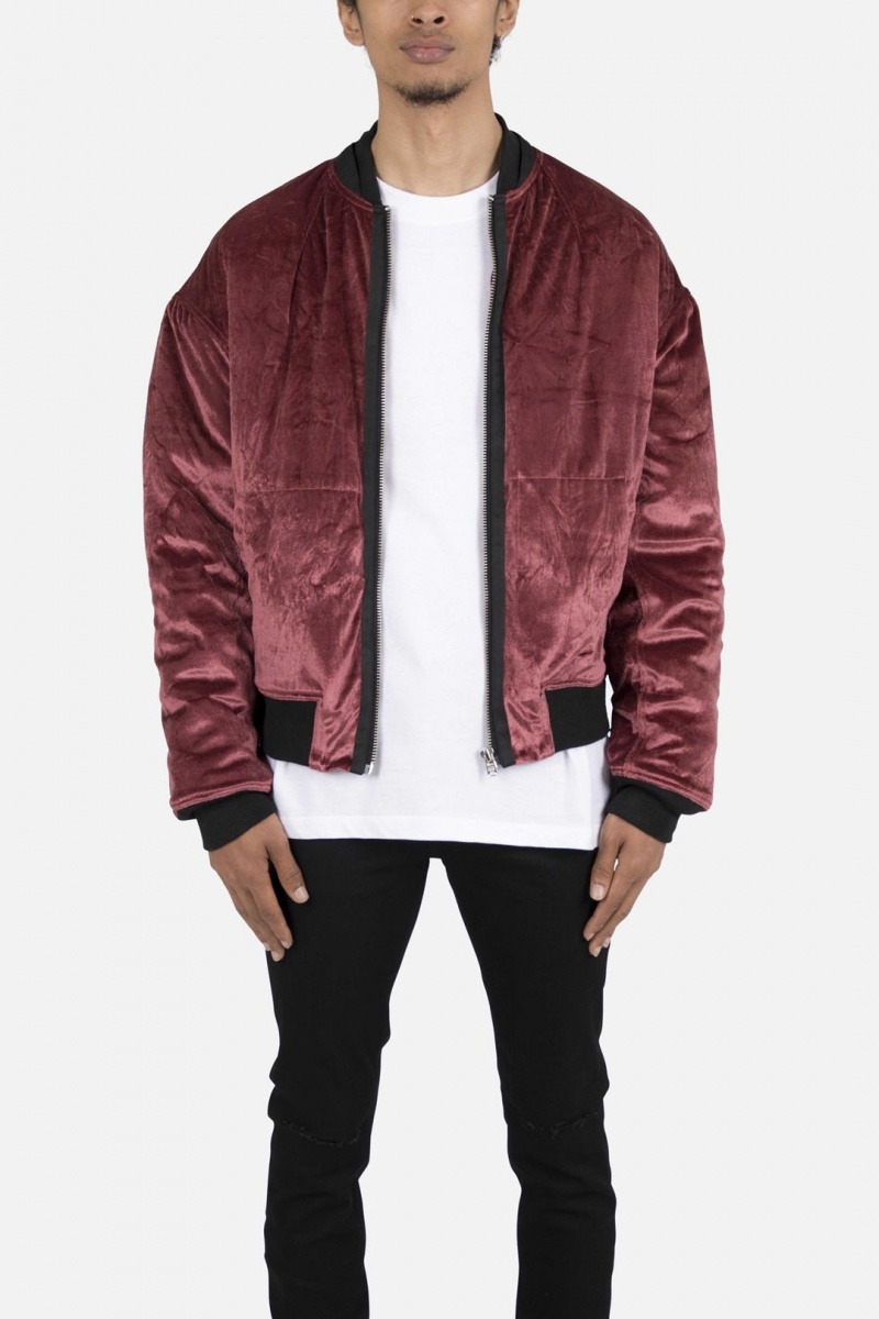 Vestes Mnml Velour Bomber Jacket Bordeaux Homme | YYX-4690570