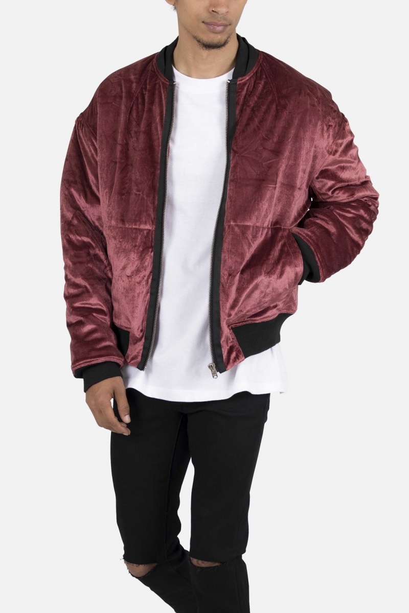 Vestes Mnml Velour Bomber Jacket Bordeaux Homme | YYX-4690570