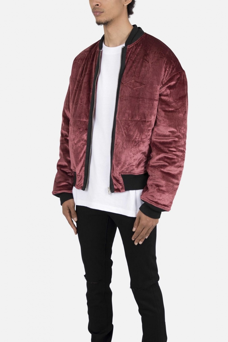 Vestes Mnml Velour Bomber Jacket Bordeaux Homme | YYX-4690570