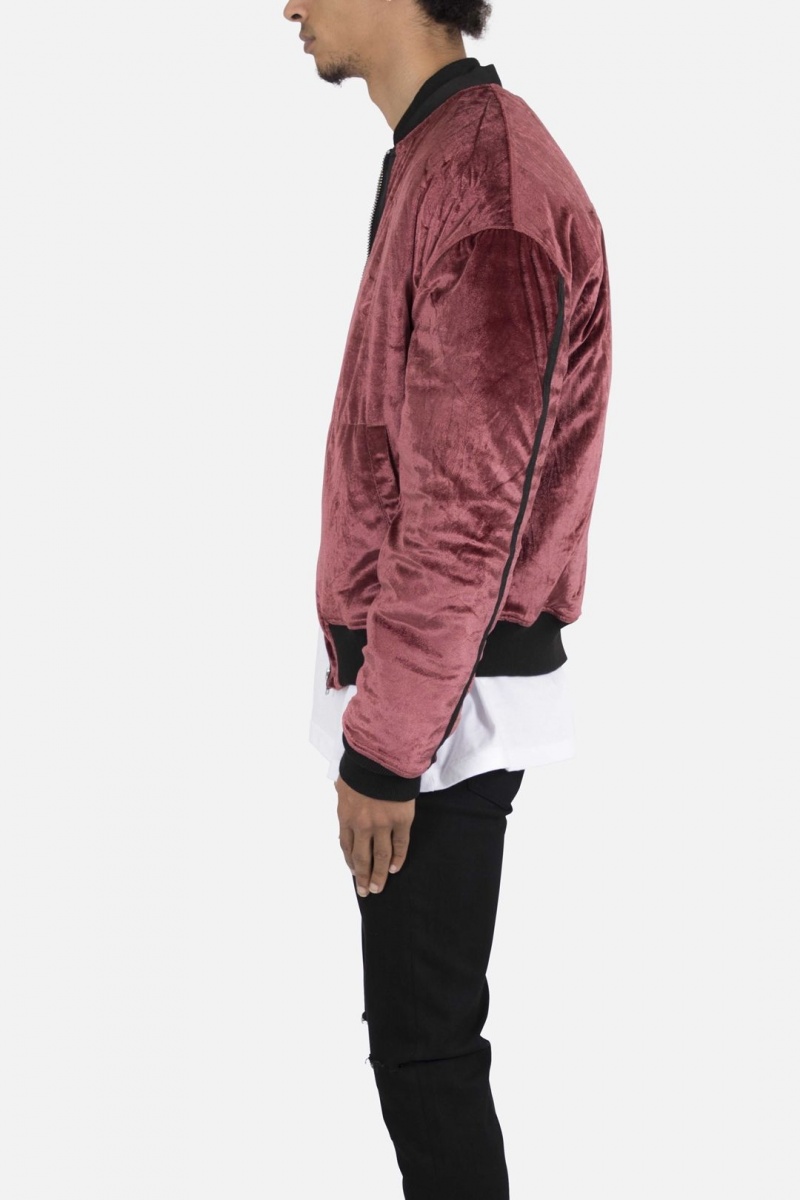 Vestes Mnml Velour Bomber Jacket Bordeaux Homme | YYX-4690570