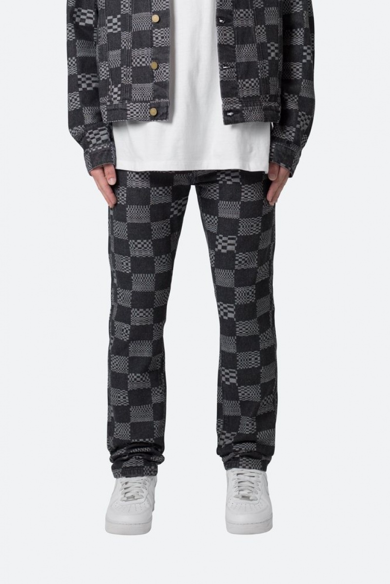 Straight Denim Mnml D528 Checkered Denim Noir  | YAL-8178962