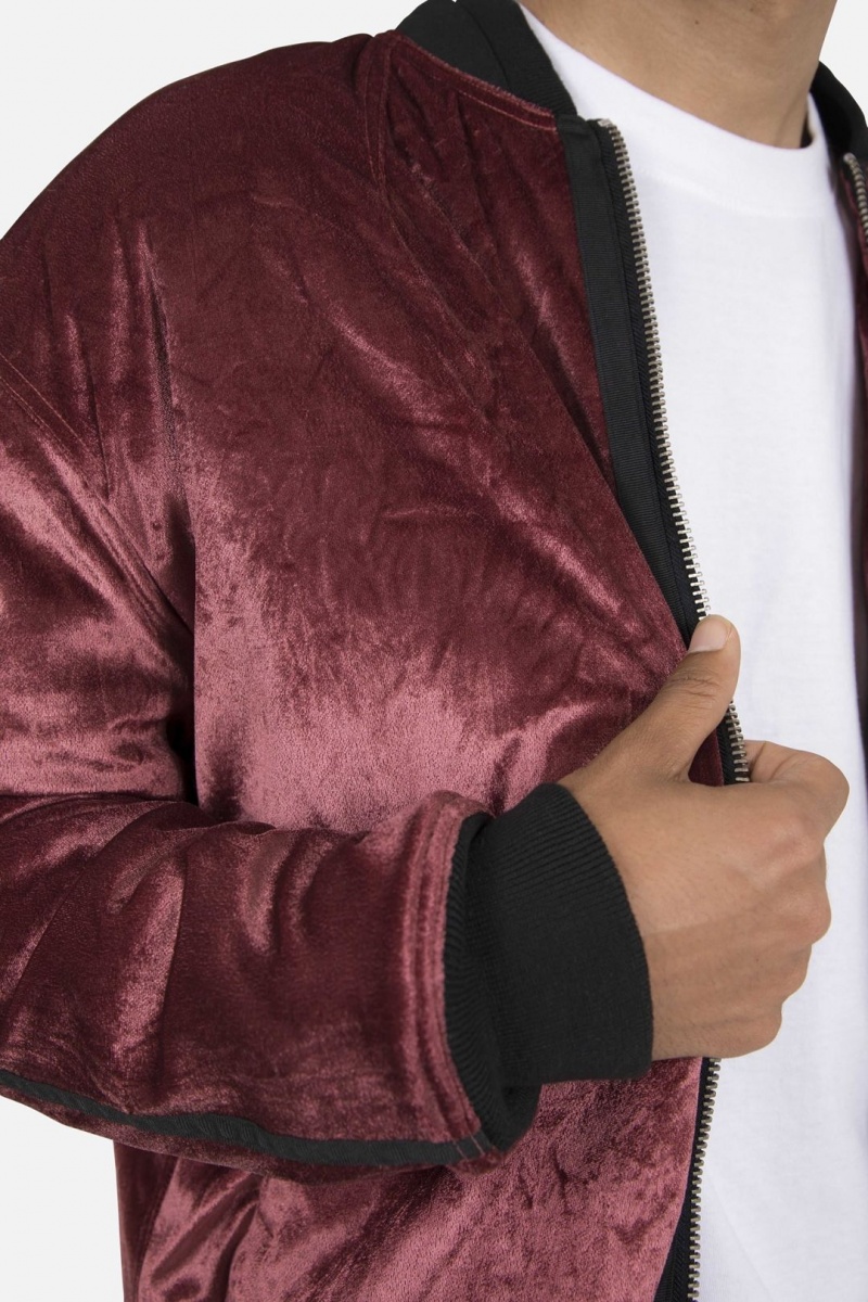 Vestes Mnml Velour Bomber Jacket Bordeaux Homme | YYX-4690570