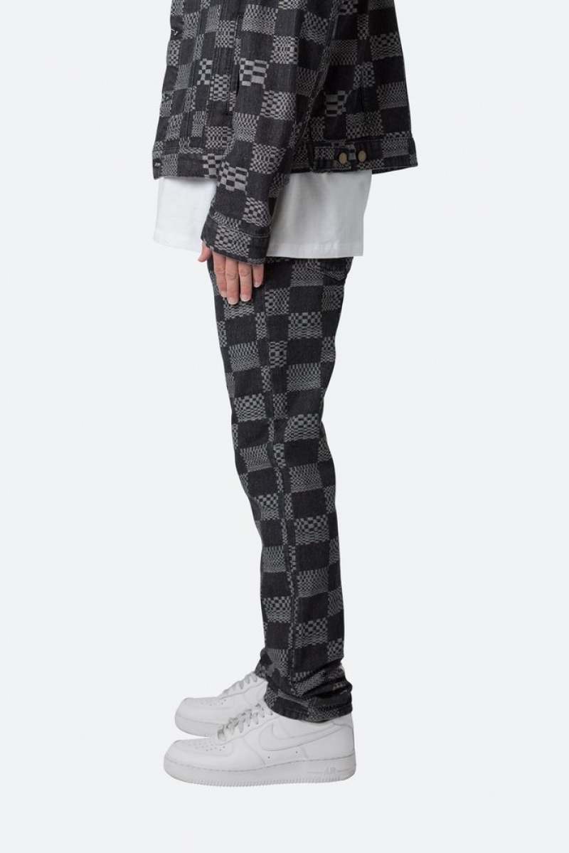 Straight Denim Mnml D528 Checkered Denim Noir  | YAL-8178962