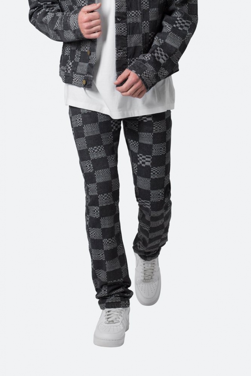 Straight Denim Mnml D528 Checkered Denim Noir  | YAL-8178962