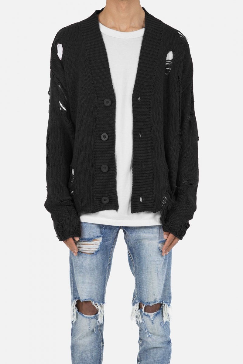 Sweats Mnml Distressed Cardigan Noir Homme | PLP-7721404