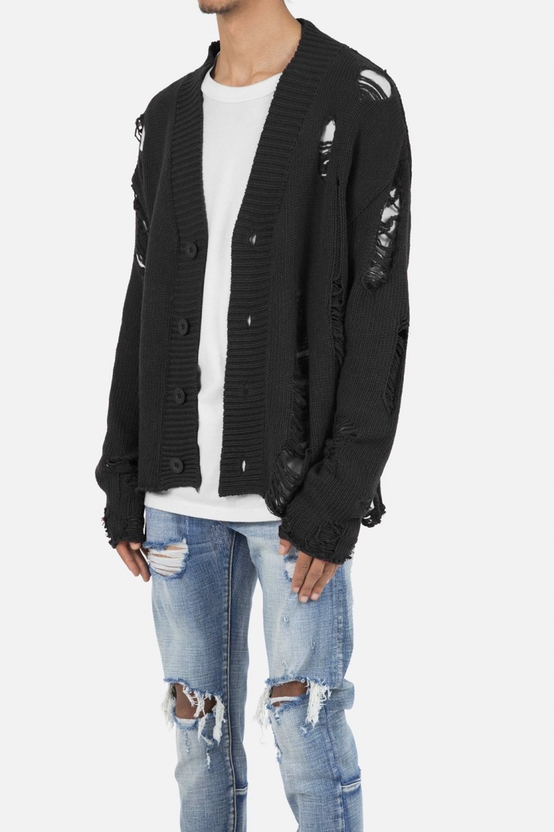 Sweats Mnml Distressed Cardigan Noir Homme | PLP-7721404