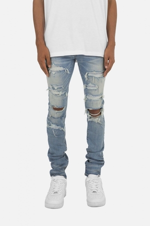 Skinny Denim Mnml X201 Rhinestone Mince Denim Bleu Homme | MGG-5741495