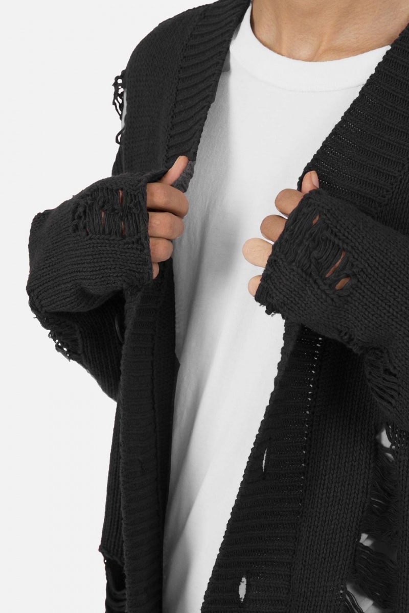 Sweats Mnml Distressed Cardigan Noir Homme | PLP-7721404