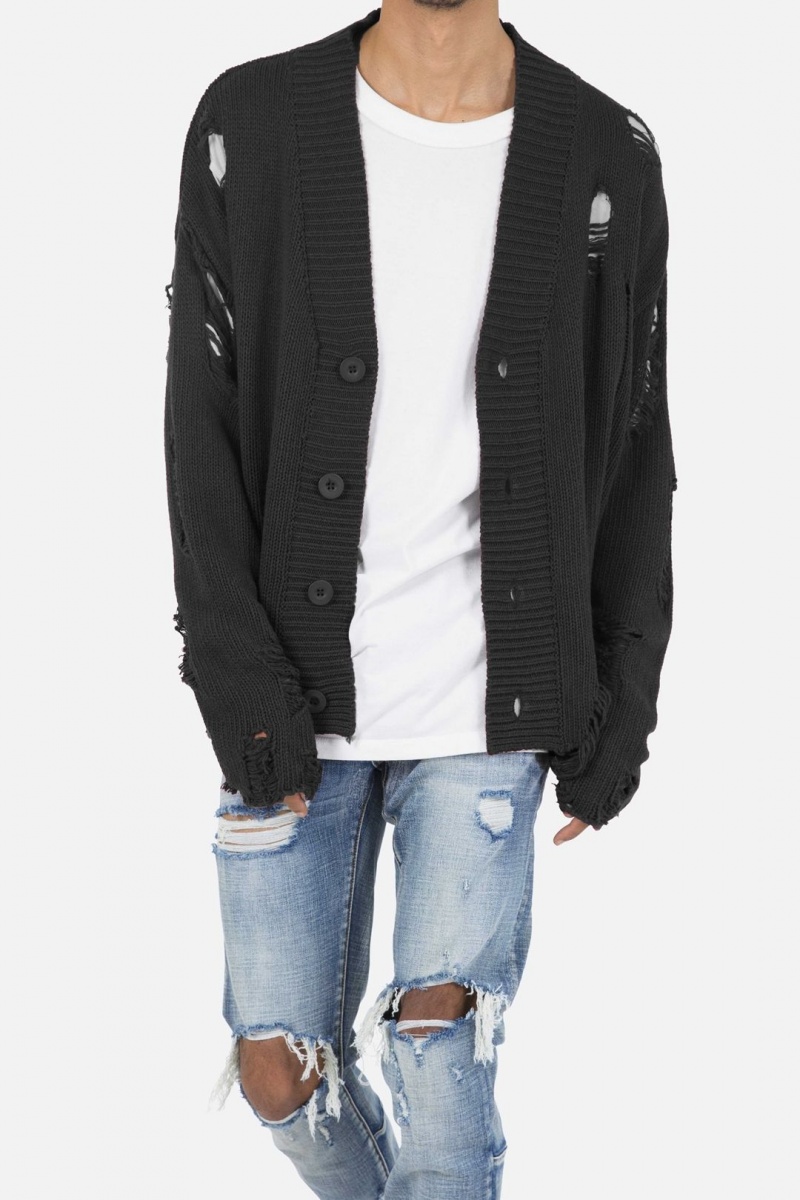 Sweats Mnml Distressed Cardigan Noir Homme | PLP-7721404