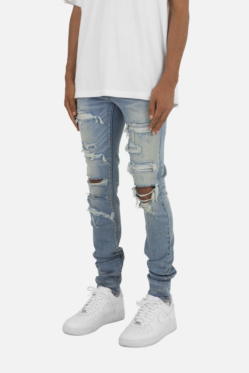 Skinny Denim Mnml X201 Rhinestone Mince Denim Bleu Homme | MGG-5741495