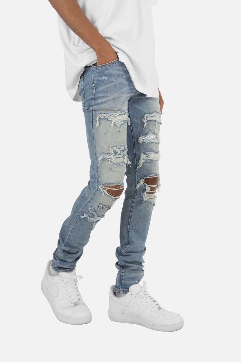 Skinny Denim Mnml X201 Rhinestone Mince Denim Bleu Homme | MGG-5741495