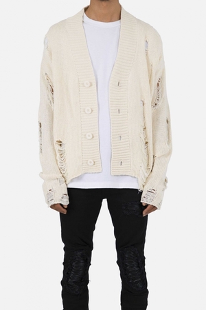 Sweats Mnml Distressed Cardigan Blanche Homme | STQ-4808492