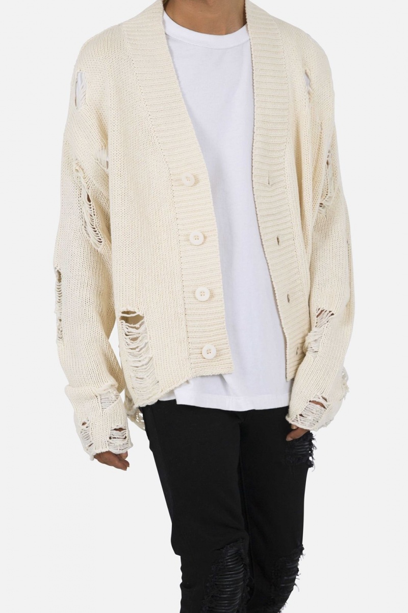 Sweats Mnml Distressed Cardigan Blanche Homme | STQ-4808492