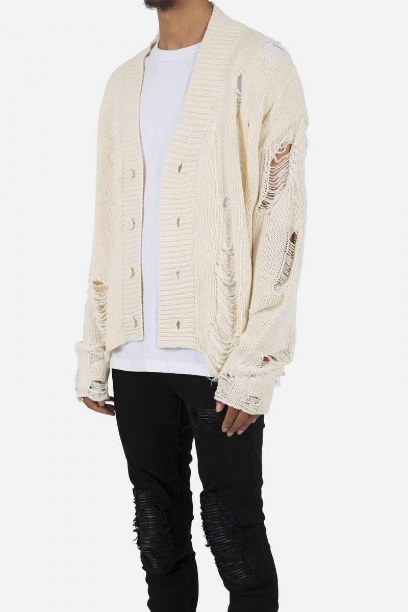 Sweats Mnml Distressed Cardigan Blanche Homme | STQ-4808492