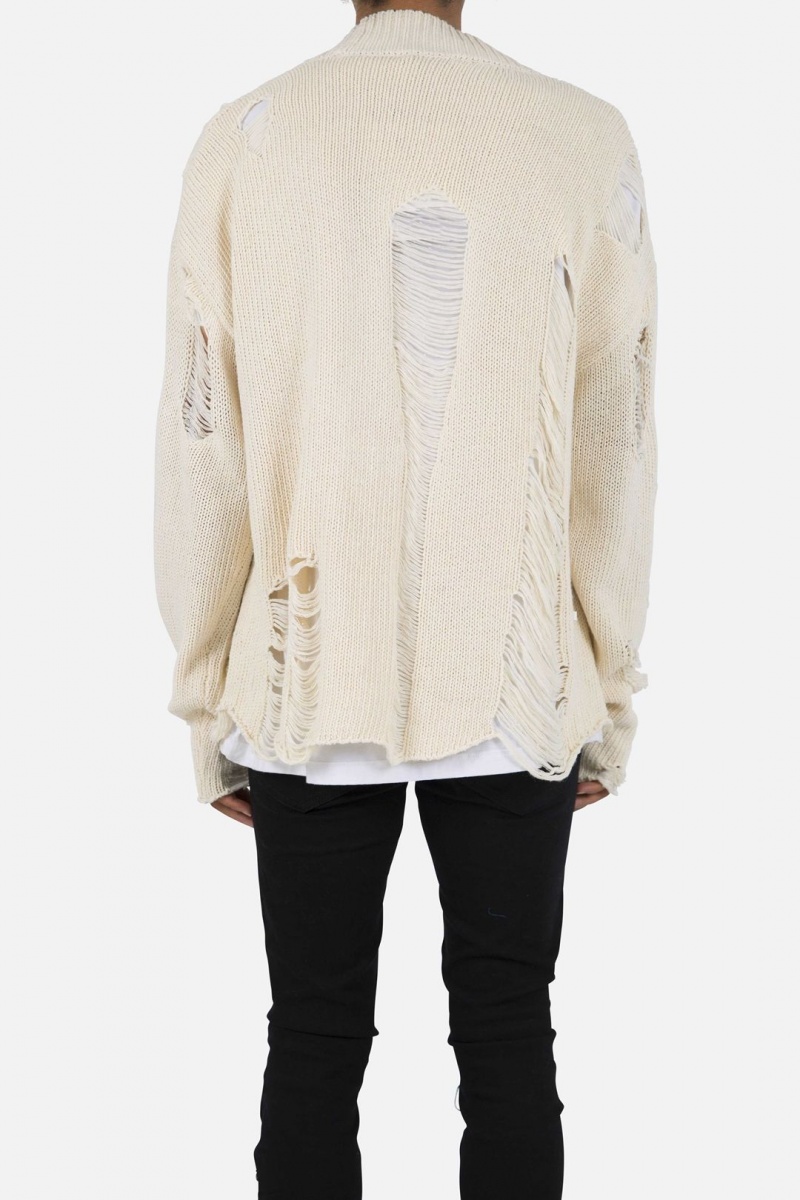 Sweats Mnml Distressed Cardigan Blanche Homme | STQ-4808492