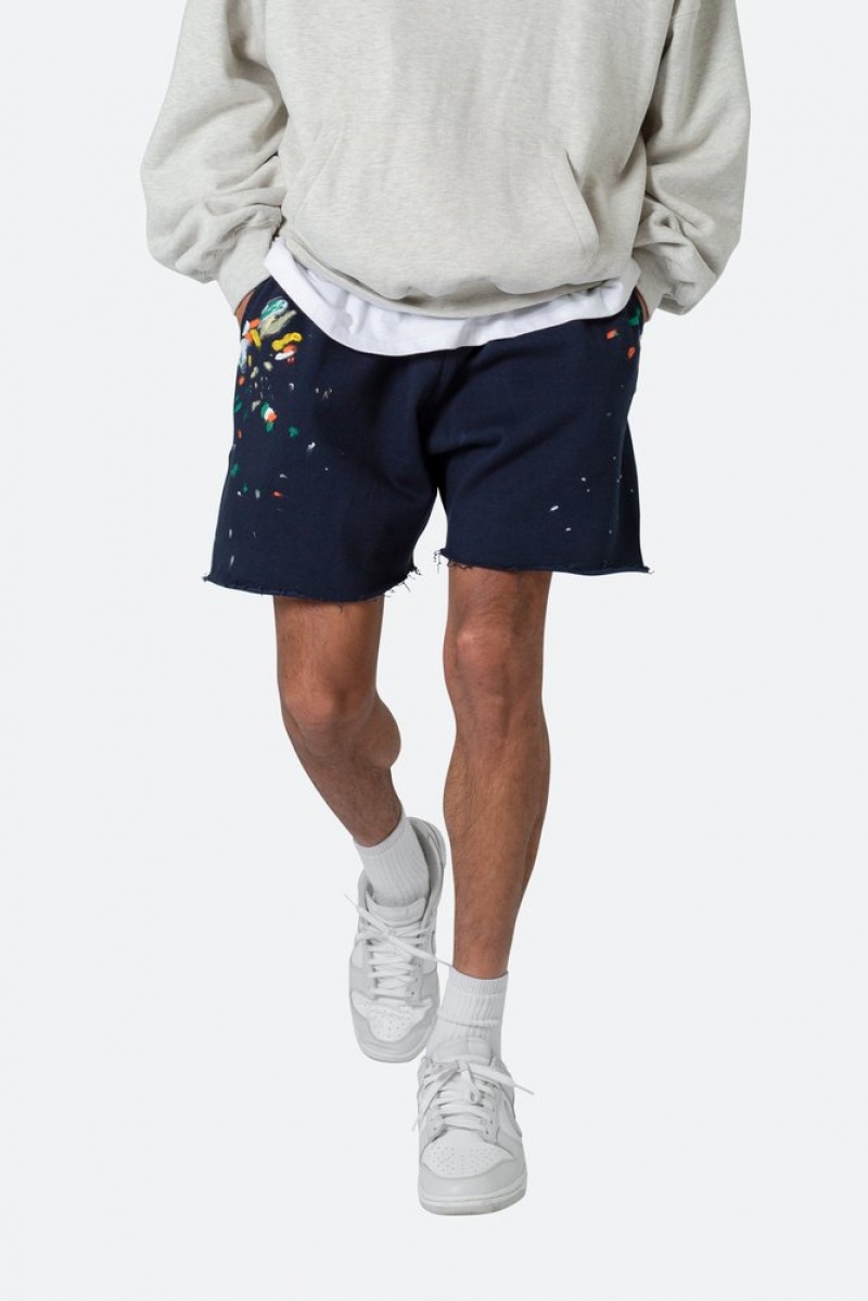 Short Mnml Contrast Paneled Sweatshorts Bleu Marine  | XWB-4686491