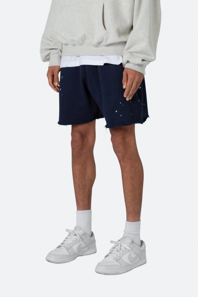 Short Mnml Contrast Paneled Sweatshorts Bleu Marine  | XWB-4686491