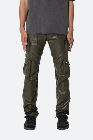 Straight Denim Mnml D152 Cuir Cargo Pants Vert Olive  | KIK-8879073