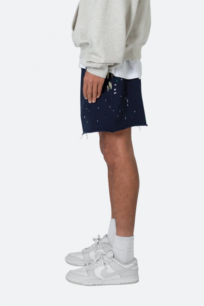 Short Mnml Contrast Paneled Sweatshorts Bleu Marine  | XWB-4686491