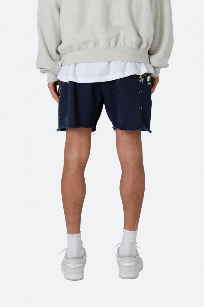 Short Mnml Contrast Paneled Sweatshorts Bleu Marine  | XWB-4686491