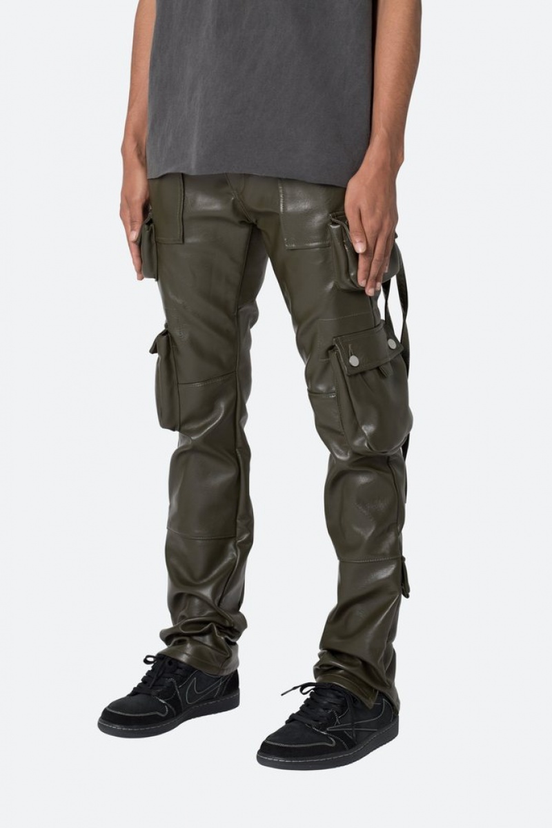 Straight Denim Mnml D152 Cuir Cargo Pants Vert Olive  | KIK-8879073