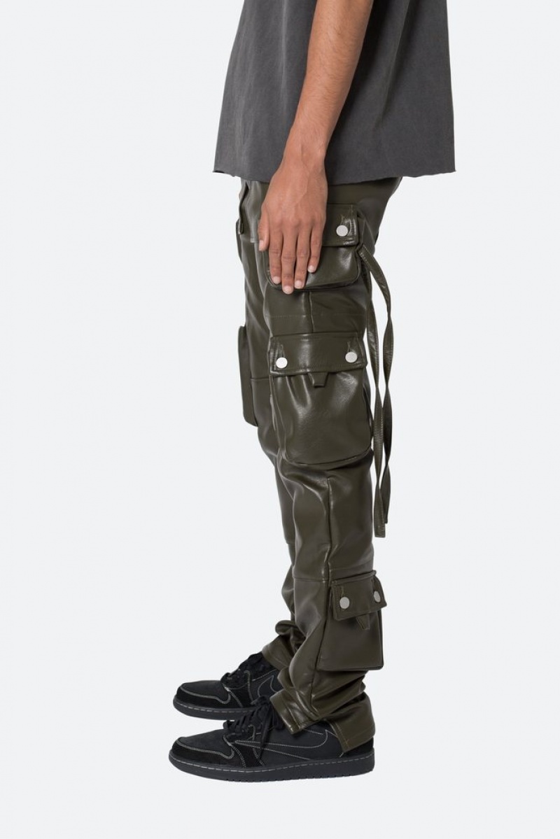 Straight Denim Mnml D152 Cuir Cargo Pants Vert Olive  | KIK-8879073