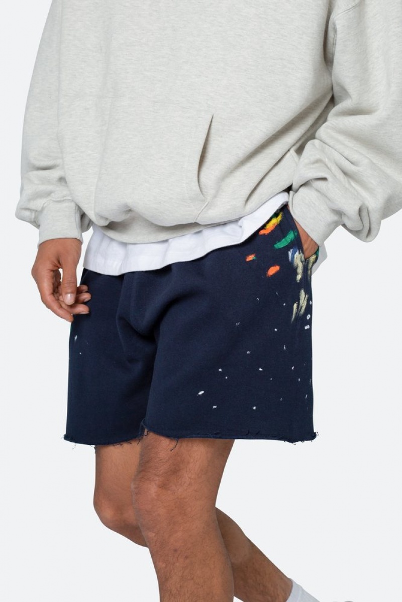 Short Mnml Contrast Paneled Sweatshorts Bleu Marine  | XWB-4686491