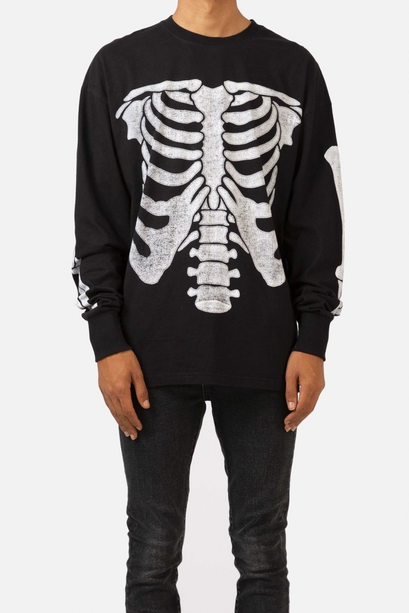 Long Sleeve Tees Mnml Skeleton L/S Tee Noir Homme | TOP-0863986