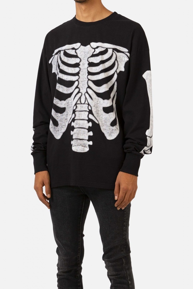 Long Sleeve Tees Mnml Skeleton L/S Tee Noir Homme | TOP-0863986