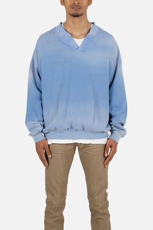 Sweats Mnml Vintage Henley Crewneck Bleu Clair Homme | BEK-3251921