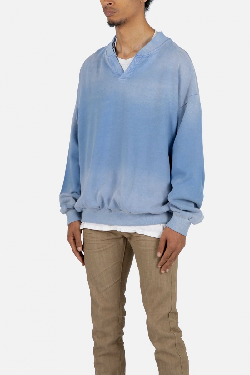 Sweats Mnml Vintage Henley Crewneck Bleu Clair Homme | BEK-3251921