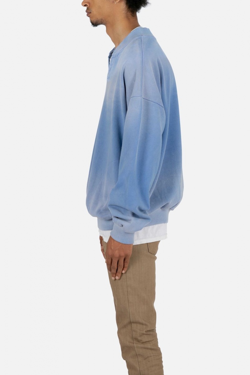 Sweats Mnml Vintage Henley Crewneck Bleu Clair Homme | BEK-3251921