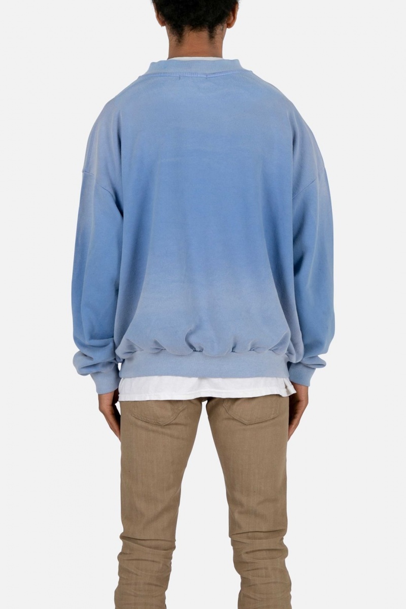 Sweats Mnml Vintage Henley Crewneck Bleu Clair Homme | BEK-3251921