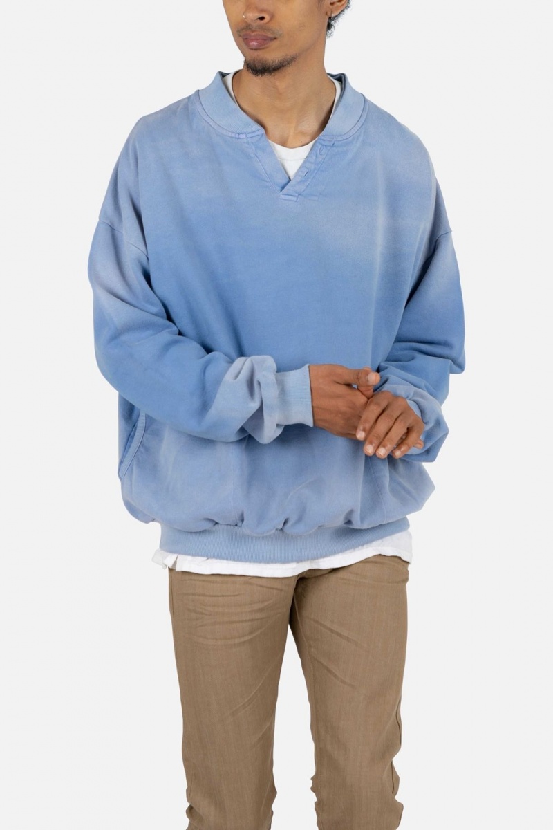 Sweats Mnml Vintage Henley Crewneck Bleu Clair Homme | BEK-3251921