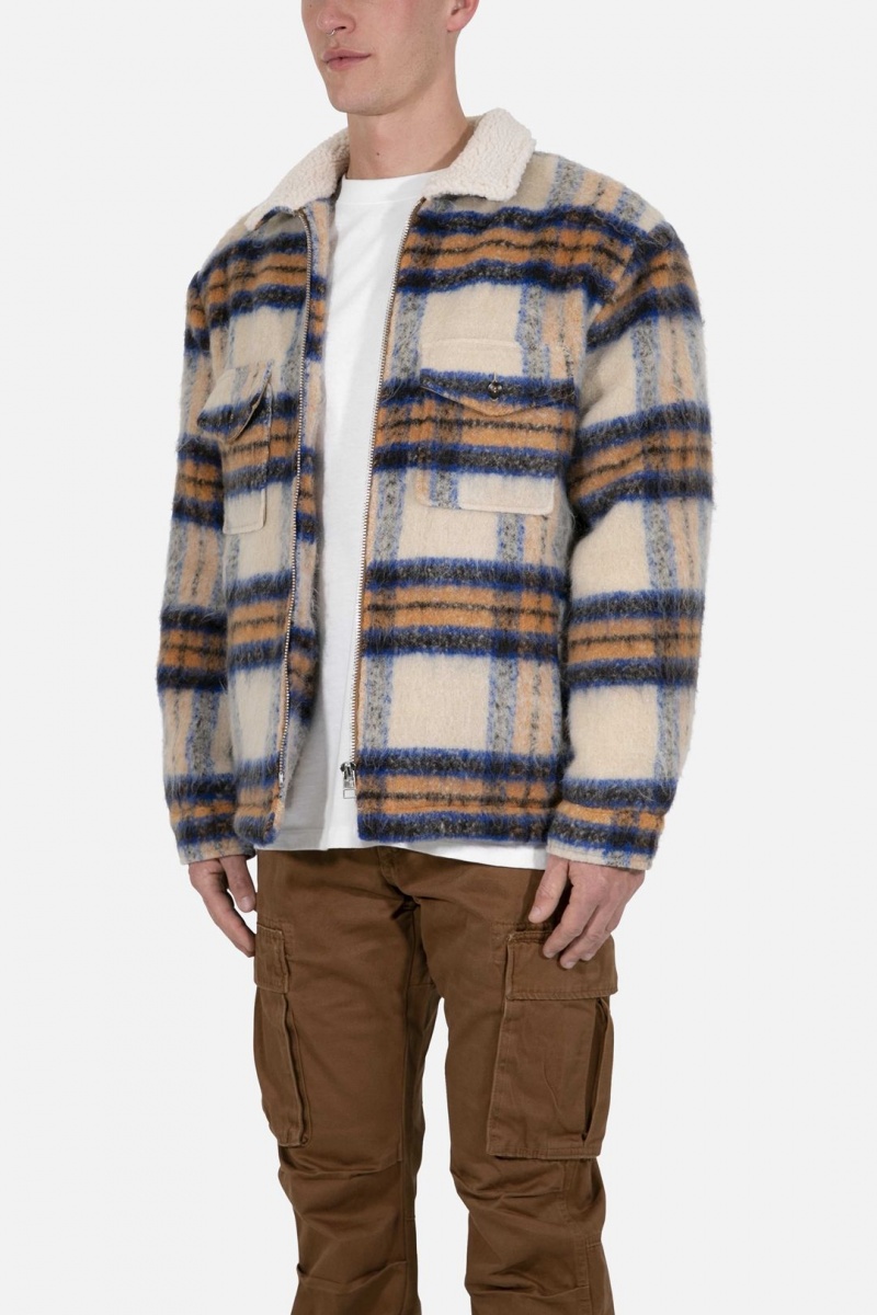 Vestes Mnml Plaid Mohair Jacket Blue/White/Orange Homme | RLZ-6617397