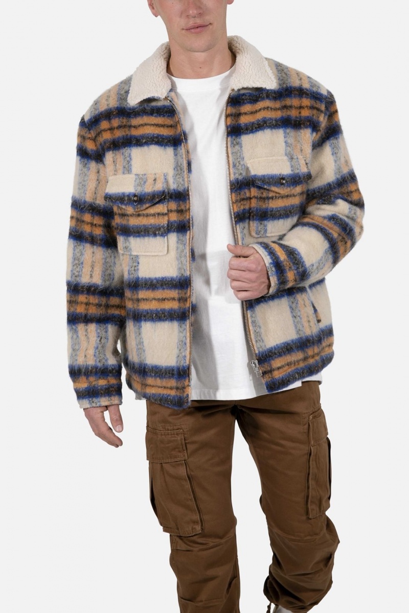 Vestes Mnml Plaid Mohair Jacket Blue/White/Orange Homme | RLZ-6617397