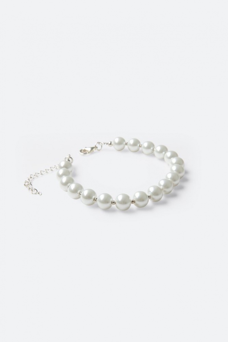 Bijoux Mnml Pearl and Metal Bead Bracelet Blanche  | EKA-0901653